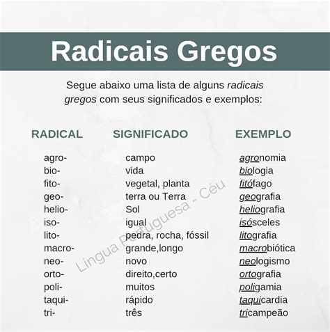 Radicais gregos e latinos do português. - An entrepreneur is for all seasons a complete guide for using entrepreneurship to grow and succeed in all areas.