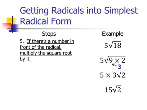 Here are the steps needed to simplify a radi