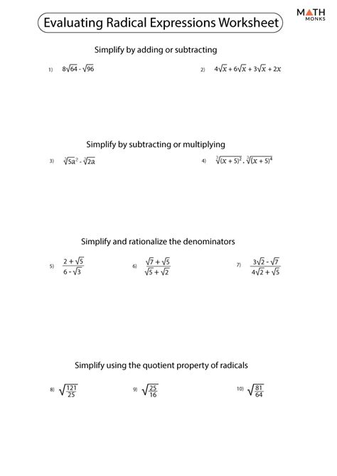 Radicals Worksheets Math Monks Worksheets Library