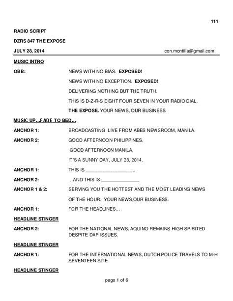 Radio script sample pdf in english.  Explore 7 broadcasting radio script exam...