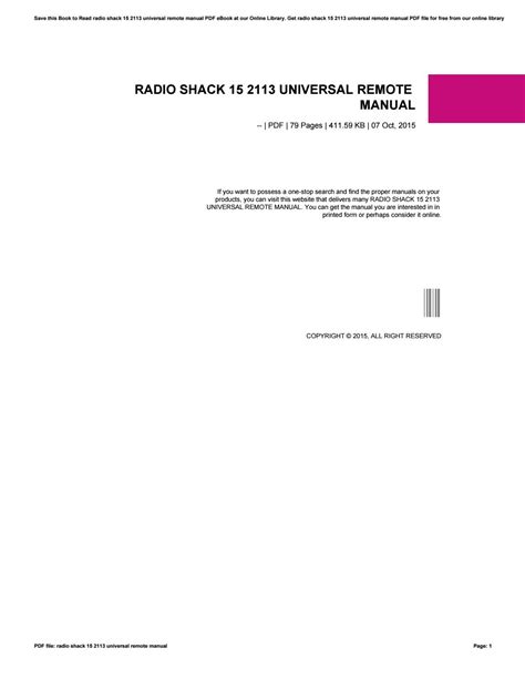 Radio shack 15 2113 universal remote manual. - Manuale di soluzioni per accompagnare elementi di fenomeni di trasporto.