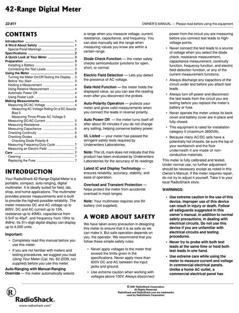 Radio shack multimeter 22 163 manual. - Unit 3 electron arrangement and periodicity study guide answers.