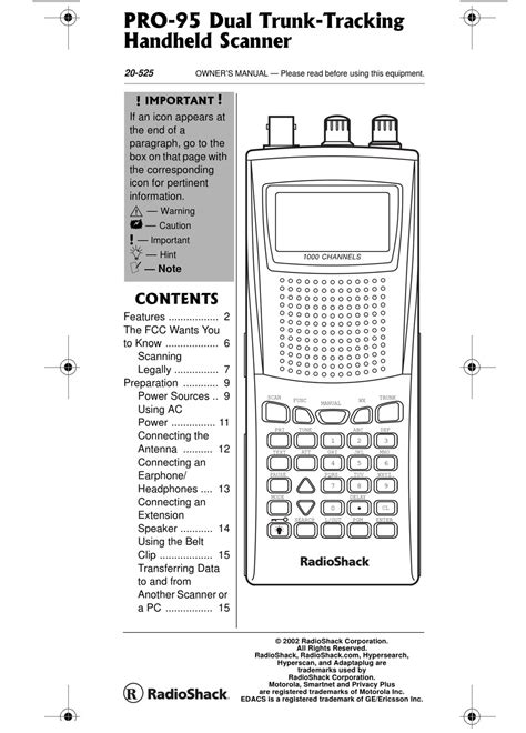 Radio shack pro 95 owners manual. - Mazda mpv 2001 manuale di servizio.