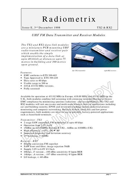 Radio transmitter and receiver pdf.  The TX2 and RX2 data link modules are a...