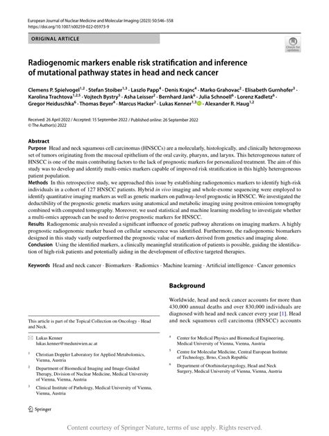 Radiogenomic markers enable risk stratification and inference of ...