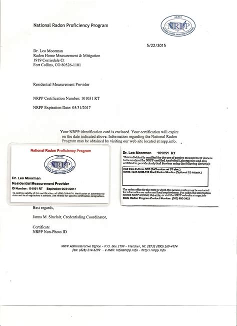 Radon Testing Certification Master of Documents