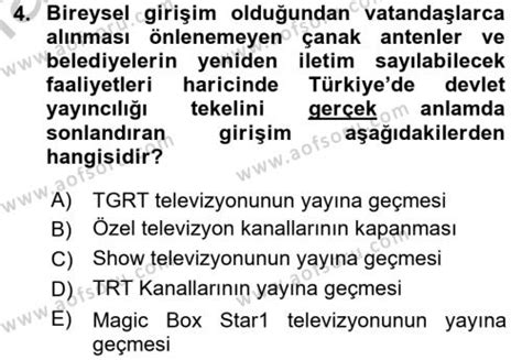 Radyo ve Televizyon Yayıncılığı Dersi Çıkmış Sorular.