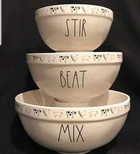 Rae dunn farm line mixing bowls. Pay in 4 interest-free installments of $24.50 withLearn more. Personifying her love for old kitchen tools, Rae Dunn immortalizes the images in her imagination by etching them into the clay of the these gorgeous retired boutique icon nesting bowls. With their sturdy, seemingly-handmade feel, this set will be sure to impress + function with ease. 