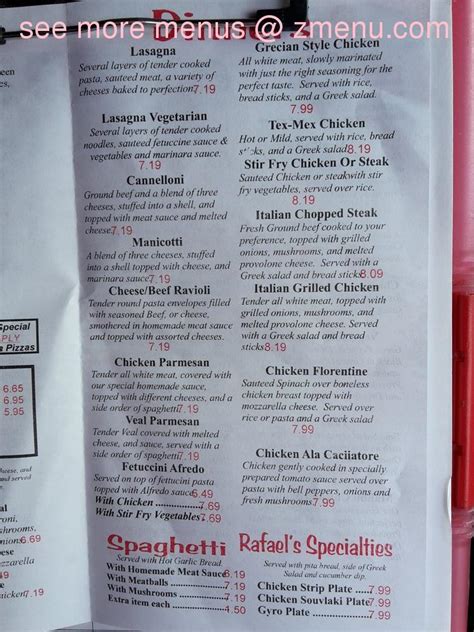 The actual menu of the Rafaels Italian Restaurant. Prices and visitors' opinions on dishes. ... #1 of 230 places to eat in Shelbyville. La Rivera Mexican Cantina menu