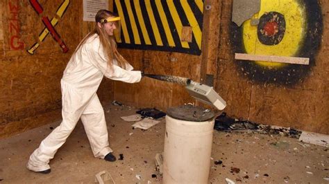 Rage Room of Maryland where folks pay money to smash stuff. Folks don overalls and protective helmet and facemask and enter the smash room where the can take a baseball bat to glassware and other .... 