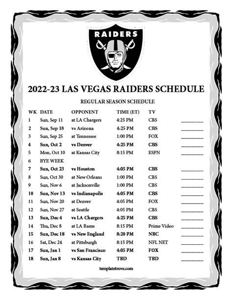 Raiders Schedule 2022 Printable