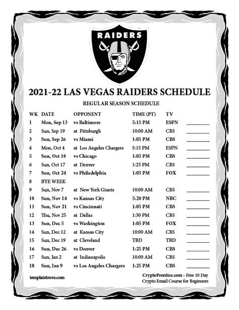 Raiders Schedule Printable
