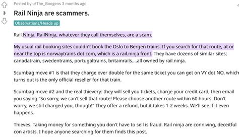 Rail ninja scam reddit. This is a scam. This is a scam. Rail Ninja charges double the price of the local train company for no additional benefit. I booked a train from Faro to Lisbon, and paid the said premium thinking I was getting additional benefits as per the fare terms stated: flexible. ... After naively buying 2 tickets through Rail Ninja and finding out, once ... 