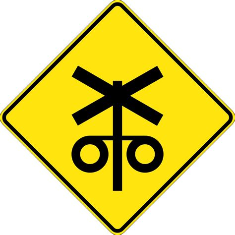 Railroad warning signs warn that. The round yellow sign, called an Advance Warning Sign, warns drivers that the road intersects with railroad tracks ahead. This sign tells us to slow down and be prepared to stop if a train is approaching. There is a no passing zone within 100 feet of the approach to a railroad crossing. 