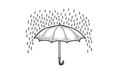 Rain and umbrella sketch vector Graphic Objects Creative Market