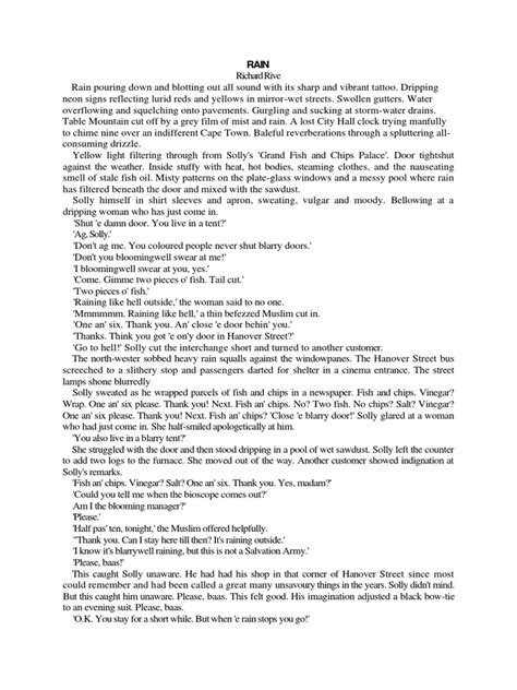 Rain by richard rive questions and answers
