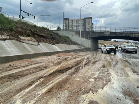 Rain washes mud and debris onto southbound I-25, closing lanes