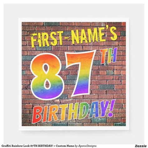 This upbeat and fun 87th birthday greeting card design has a front featuring a large number "87" having a colorful pattern inspired by the look of a rainbow spectrum, on a light pink and dark pink heart shapes stripes pattern background. The front also features the message "Happy 87th Birthday,", followed by an editable recipient name. The inside features a ….