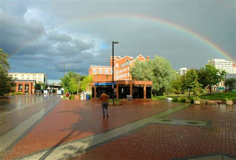 Rainbow on university. A double rainbow is considered a symbol of transformation and is a sign of good fortune in eastern cultures. The first arc represents the material world, and the second arc signifies the spiritual realm. 