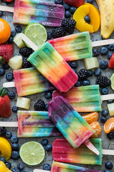 Rainbow popsicle. These rainbow yogurt popsicles are a great summery snack! As I was planning out how I would make these pretty pops, I stood in the dairy aisle for like 10-15 minutes just trying to decide which flavors to use. Ha! There are so many yummy varieties to choose from. There are single serving cups (for those of us … 
