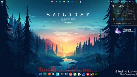 16) Cyberpunk Coffee. Cyberpunk Coffee is a fine rainmeter skin suite that has a cyberpunk/retro vibe with the gorgeous Coffee in Rain animated wallpaper. The minimalistic design of the widgets with a retro look, pairs amazingly well with the wallpaper, placing it in the best rainmeter skins list.. 