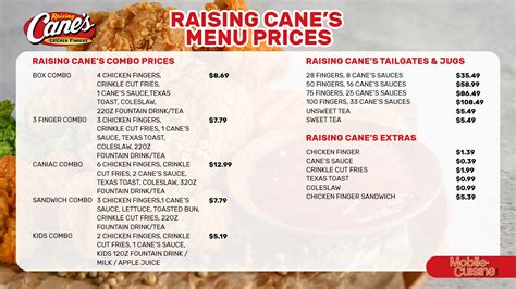 Raising cane's prices. Raising Cane's Chicken Fingers, Phoenix: See 24 unbiased reviews of Raising Cane's Chicken Fingers, rated 3.5 of 5 on Tripadvisor and ranked #1,153 of 3,505 restaurants in Phoenix. 