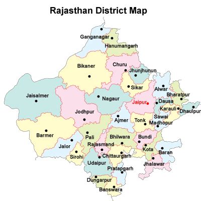 Rajasthan districts name in english.  Clickable district map of Rajasthan showi...