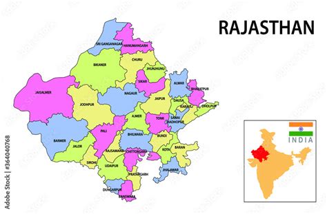 Rajasthan physical map with district.  Online high resolution (vector) Rajas...