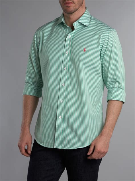 Ralph Lauren Black Label Striped Long Sleeve Shirt - Green Casual ...