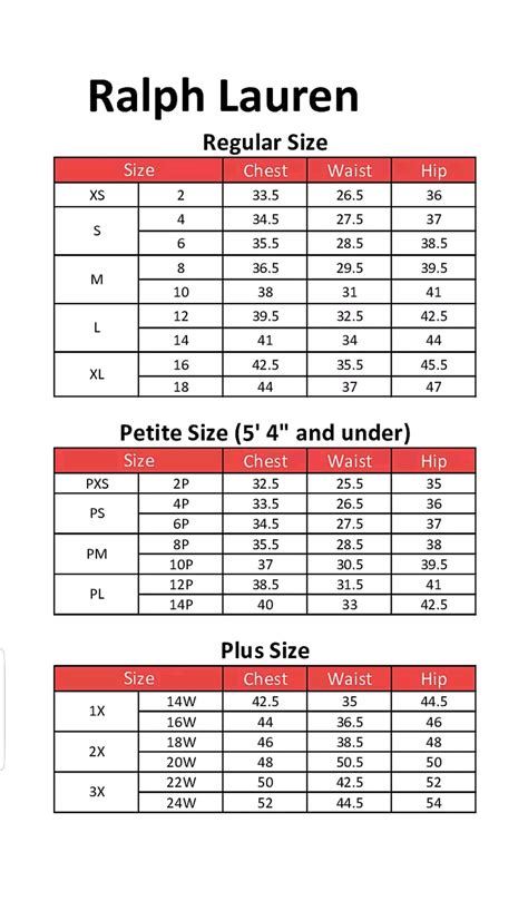 Ralph Lauren Clothing Size Chart - Pinterest