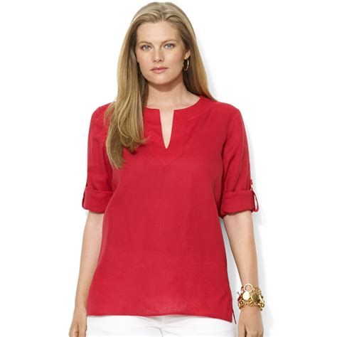 Lauren Ralph Lauren Plus Size Floral Motif Linen Short Cuffed Sleeve Button Front Shirt. Permanently Reduced. Orig. $115.00. Now $69.00. Plus. Shop for ralph lauren plus tops at Dillard's. Visit Dillard's to find clothing, accessories, shoes, cosmetics & more. The Style of Your Life. . 