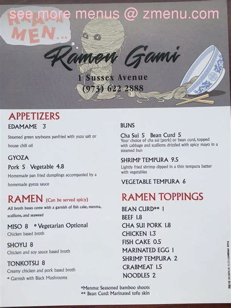 Ramen gami menu newark nj. View the online menu of Ramen Gami and other restaurants in Newark, New Jersey. ... « Back To Newark, NJ. 0.60 mi. Ramen, Sushi Bars $$ (973) 622-2888. 1 Sussex Ave ... 