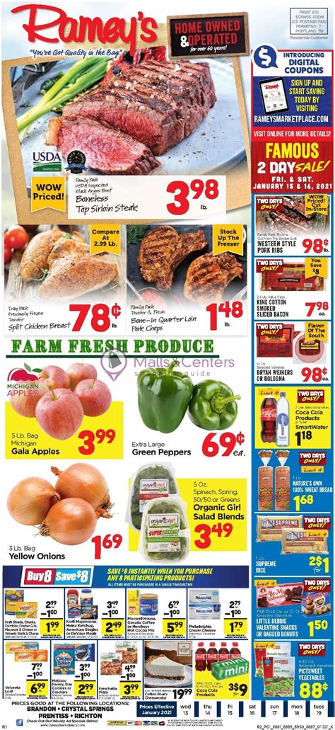 Week of April 28, 2024 - May 4, 2024. Advertisement. View the latest Ramey's Weekly Ad Circular. If the link to the weekly ad circular above is not working, please let us know . …. 