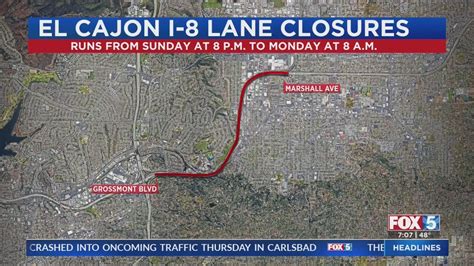 Ramp, lane closures expected on I-8 in El Cajon
