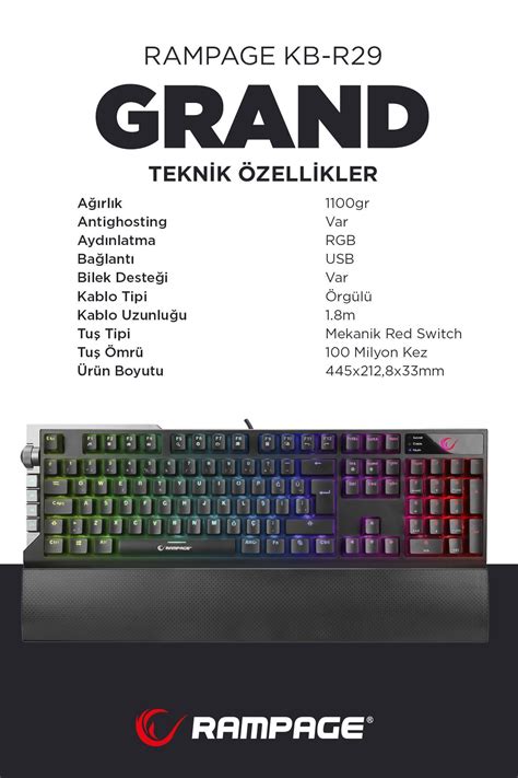 Rampage KB-R29 GRAND RGB Ledli Mekanik Red Optical. 