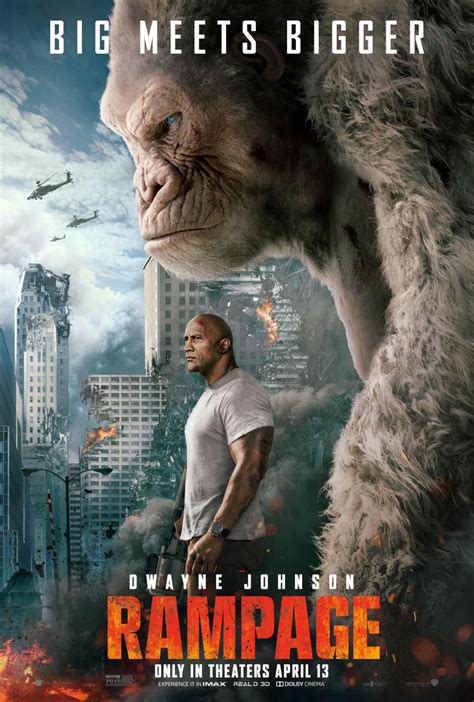 Rampage movie. Primatologist Davis (Dwayne Johnson) shares an unshakable bond with George, the extraordinarily intelligent, silverback gorilla who has been in his care since birth. When a greed-fueled corporation's genetic experiment goes awry, George and other animals across the country are mutated into aggressive super creatures that rampage the city. In an … 
