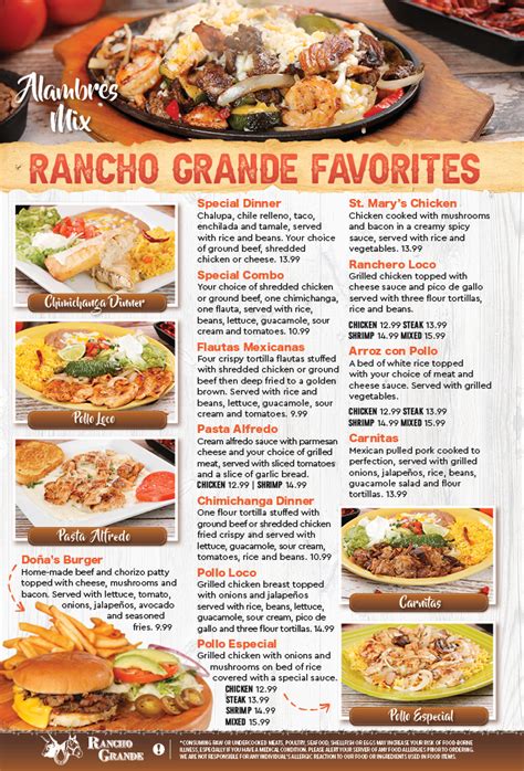 Rancho grande méxican grill menu. Rancho Grande is a family-owned Mexican restaurant that offers authentic and delicious dishes in a cozy and friendly atmosphere. Whether you are looking for tacos, burritos, enchiladas, or margaritas, you will find something to satisfy your taste buds at Rancho Grande. Check out their menu and specials online and visit them today at Southaven, MS. 