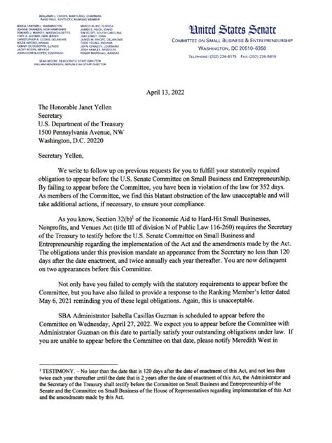 Rand Paul Letter to Secretary Yellen