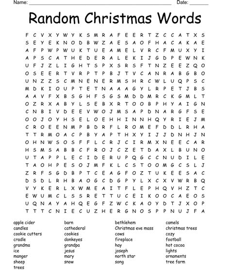 Random Christmas Words Word Search WordMint