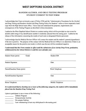 Random Drug Test Consent Form Templates at