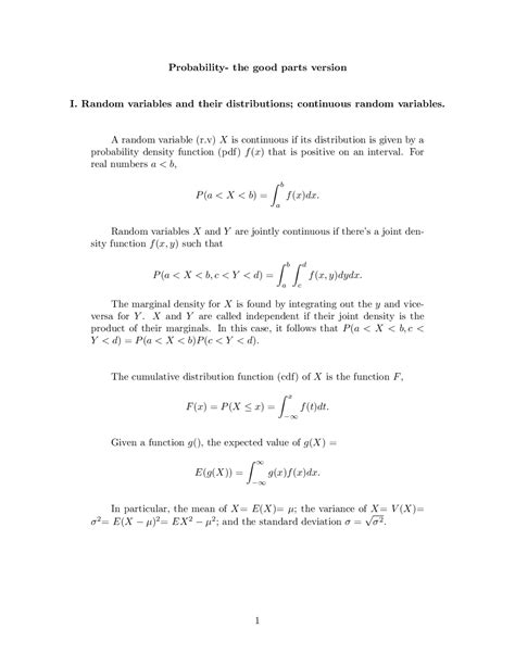 Random Variables And Their Distributions Continuous Random Variable Mt 427 Docsity