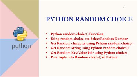 Random choice arguments. choices() method, including its usage, syntax, parameters, exa...