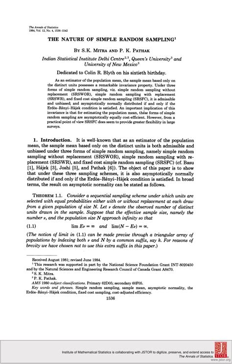 Random sampling pdf.  It delineates the properties of unbiased Simple Random Sampli...