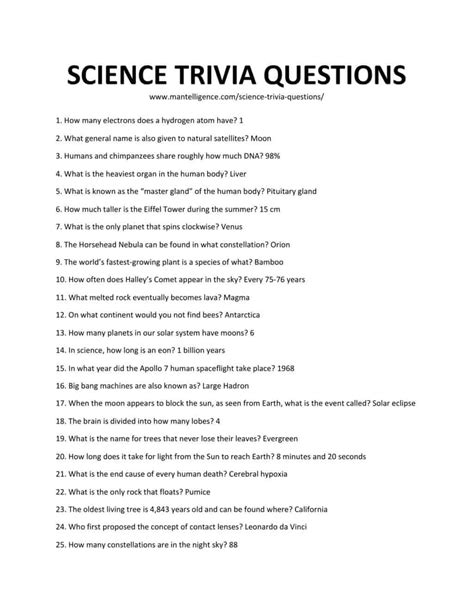 Random science quiz questions.  Looking for science trivia questions and...
