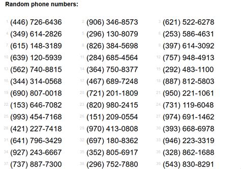 Random us phone number. Random United States Phone Number Generator. 205-414-8539 Jefferson, Alabama. 210-382-0909 Bexar, Texas. 213-514-9027 Los Angeles, California. 269-413-4871 … 