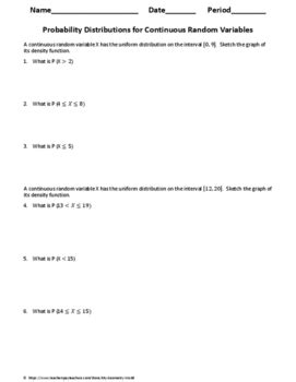 Random variables and probability distributions worksheet answers.  Let ...
