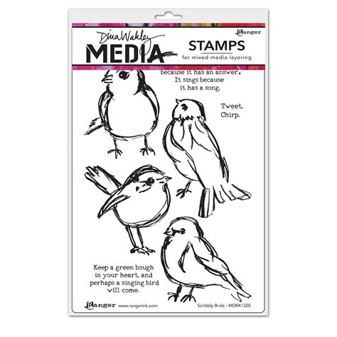 Ranger Ink Dina Wakley Media Cling Stamps Scribbly Birds