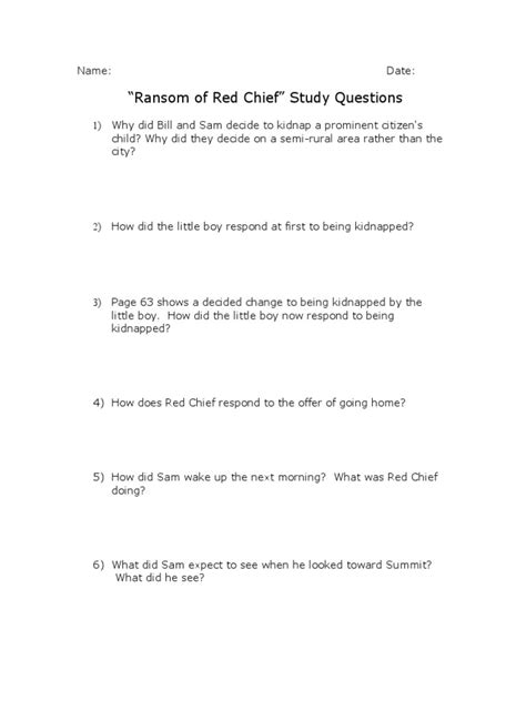 Ransom of red chief study guide questions. - A critical handbook of literature in english for ugc net slet jrf.