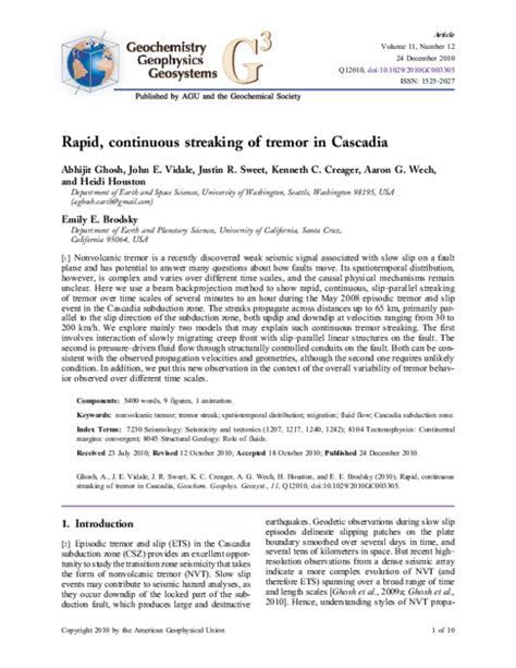 Rapid, continuous streaking of tremor in Cascadia - AGU …