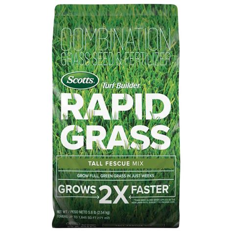 Rapid grass seed. Grow grass up to 2X times faster than seed alone with Scotts Turf Builder Rapid Grass Bermudagrass (when applied at the new lawn rate, subject to proper care) Revolutionary mix of seed and fertilizer results in full, green grass that can withstand tough conditions; Grass seed mix is for large problem areas in your lawn and establishing new grass 